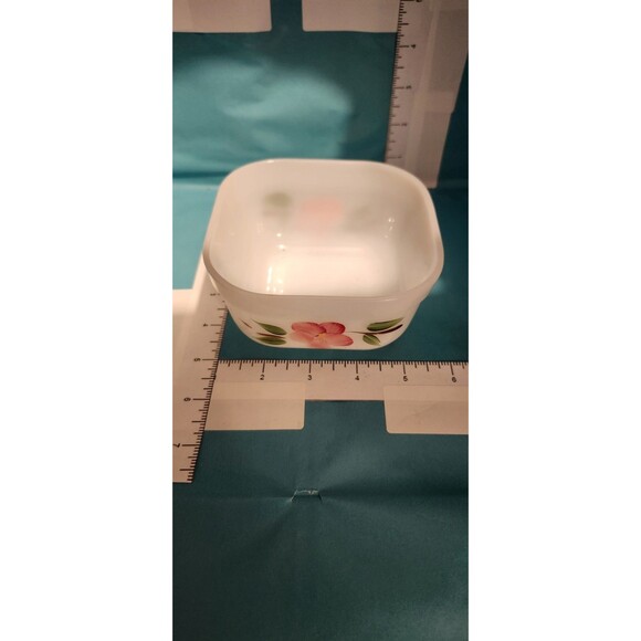 Vintage Fire-King Milk Glass Refrigerator Dish – Hand-Painted Pink Flower #17 - Picture 2 of 6